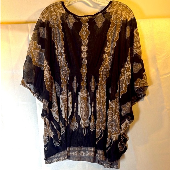 INC International Concepts Black and Tan Dolman Sleeve Blouse - Picture 1 of 8